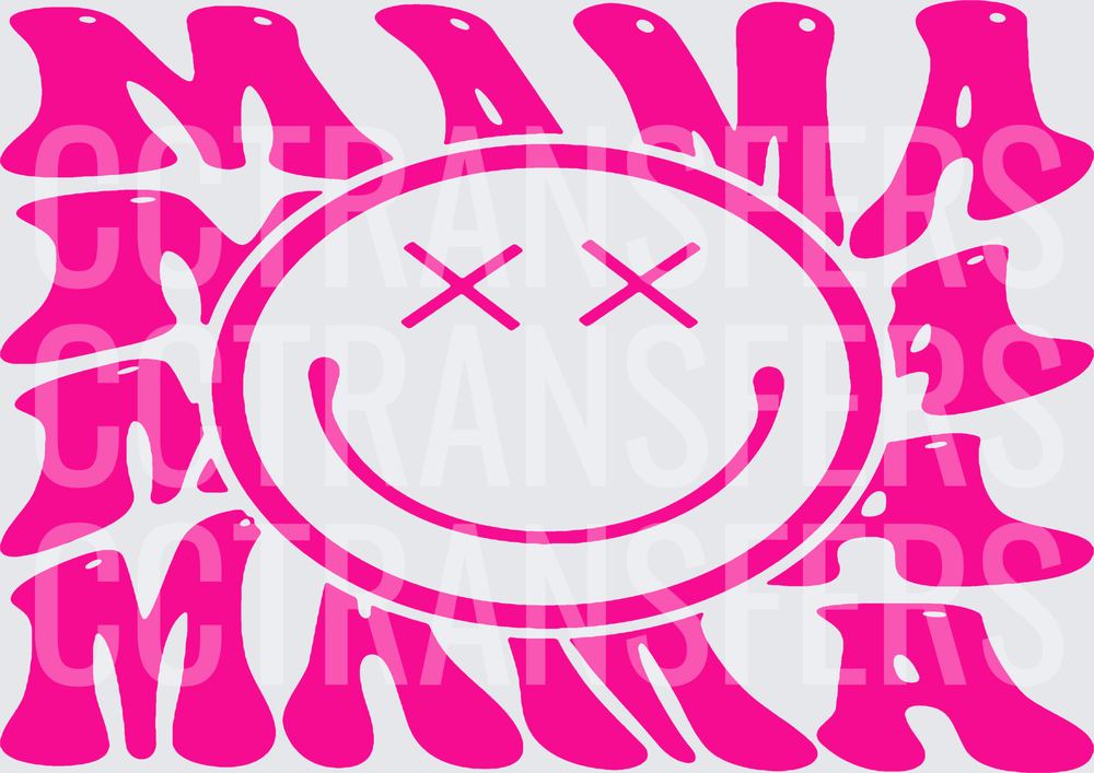 Hot Pink Mama Wavy Retro Smiley Face Sun Design (DTF)