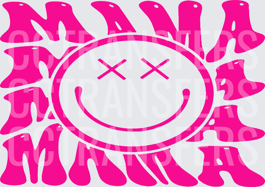 Hot Pink Mama Wavy Retro Smiley Face Sun Design (DTF)