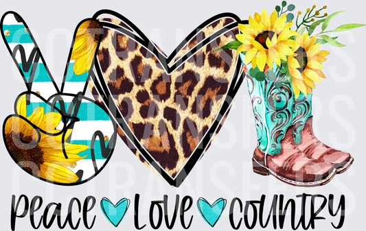 Peace Love Country Sunflower Leopard Heart Cowboy Boots (DTF)