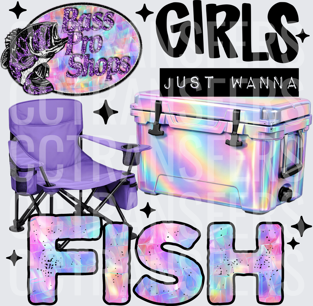 Girls Just Wanna Fish Holographic Cooler Camp Chair (DTF)