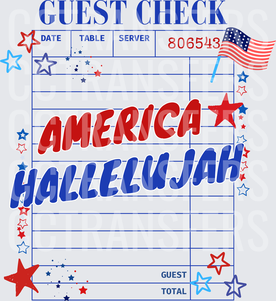 America Hallelujah Patriotic Guest Check Stars Flag (DTF)