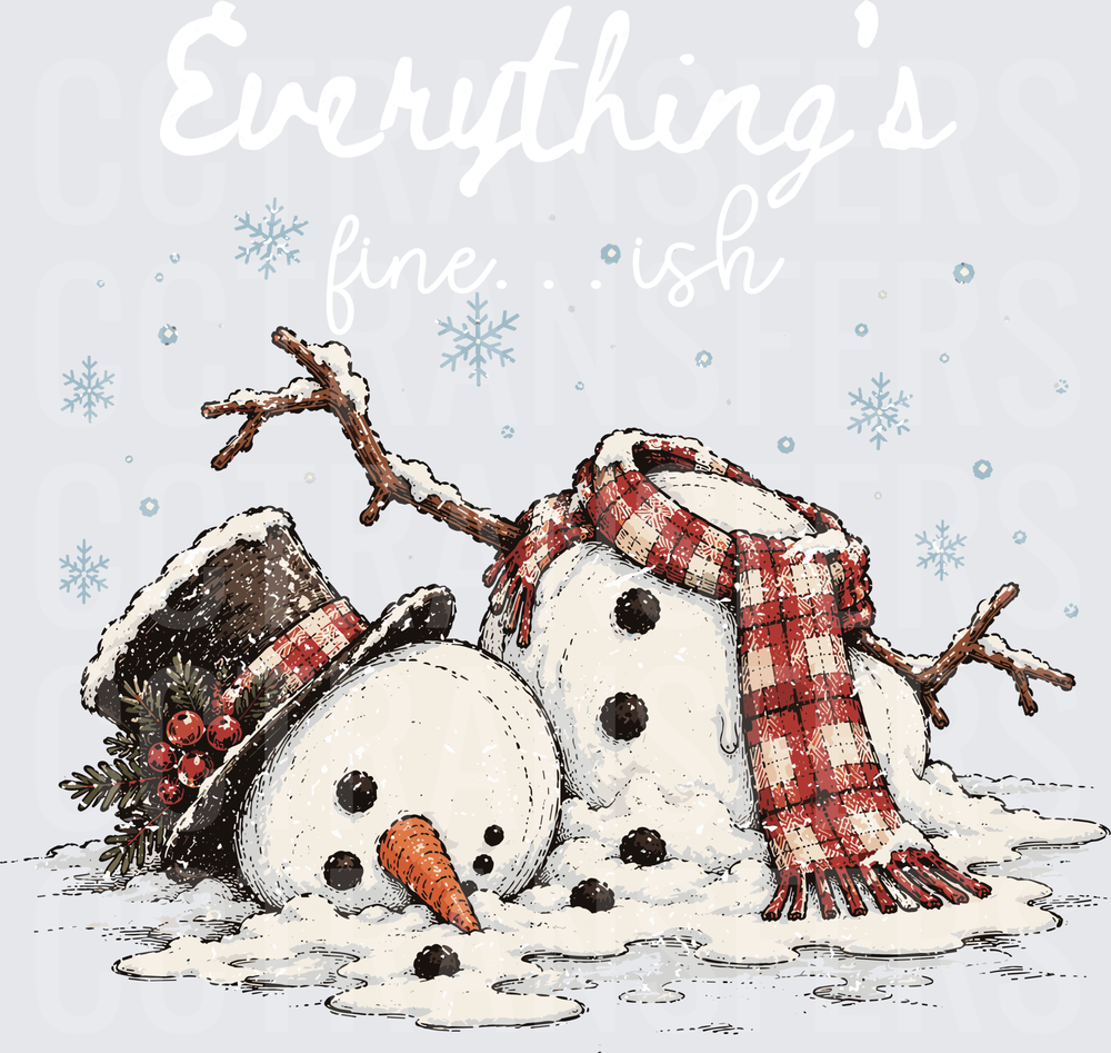 Fallen Melting Snowman Plaid Scarf Top Hat Snowflakes (DTF)