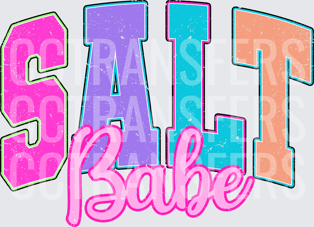 Salt Babe Retro Varsity Letter Distressed Pastel Design (DTF)