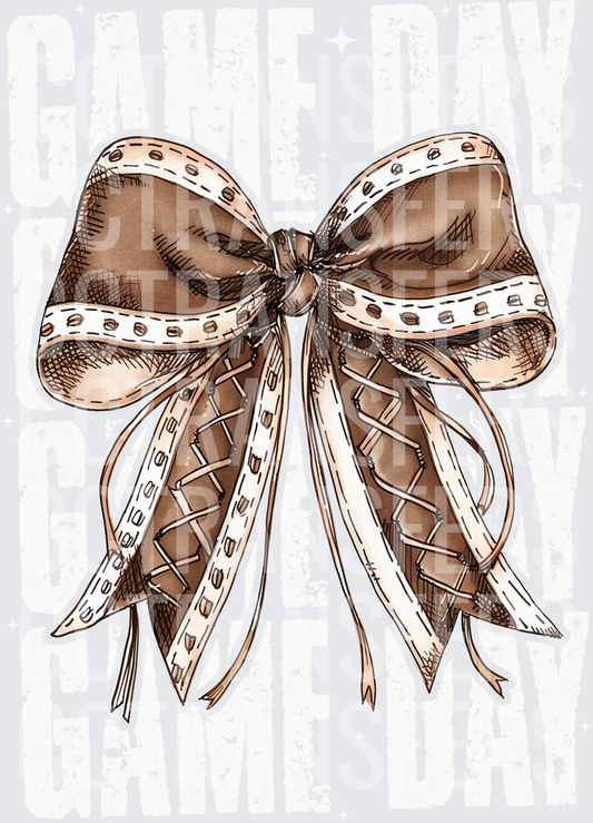 Vintage Brown Ribbon Bow with Stitched Trim Detail (DTF)