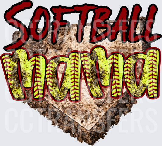 Softball Momma Heart-Shaped Home Plate Design (DTF)