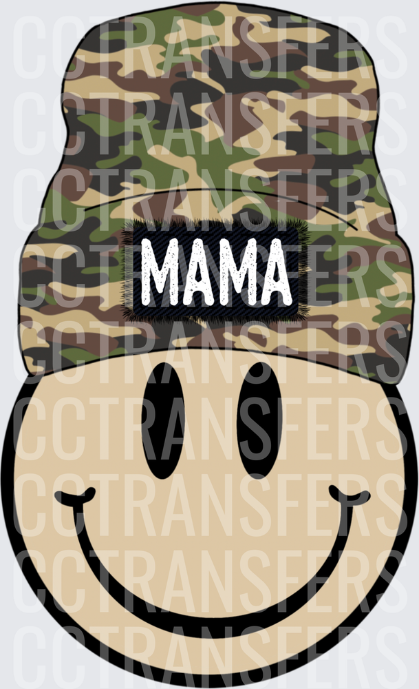 Mama Camo Beanie Smiley Face (DTF)