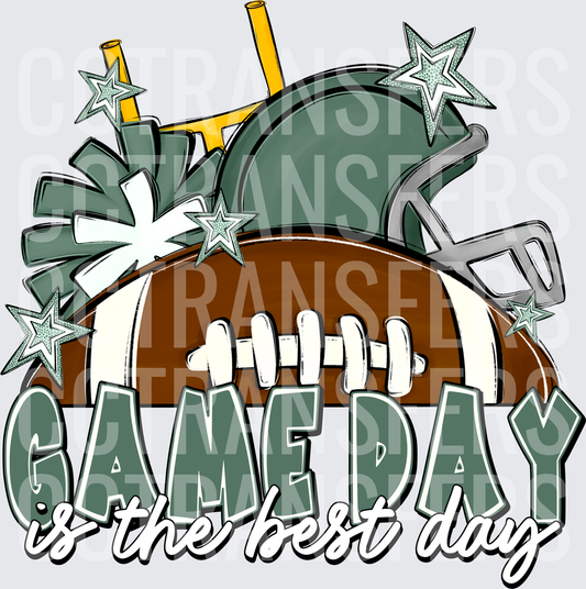 Game Day Is The Best Day Green Gold Football Helmet Stars (DTF)