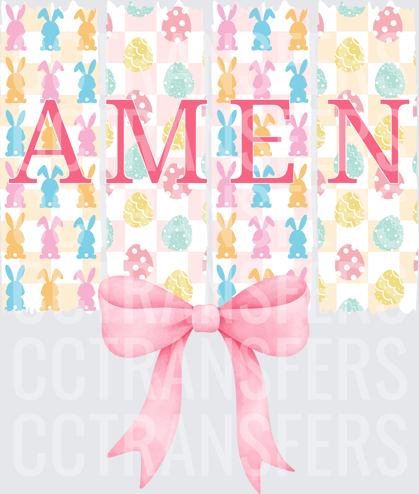 AMEN Easter Bunny Egg Checkered Pink Bow (DTF)