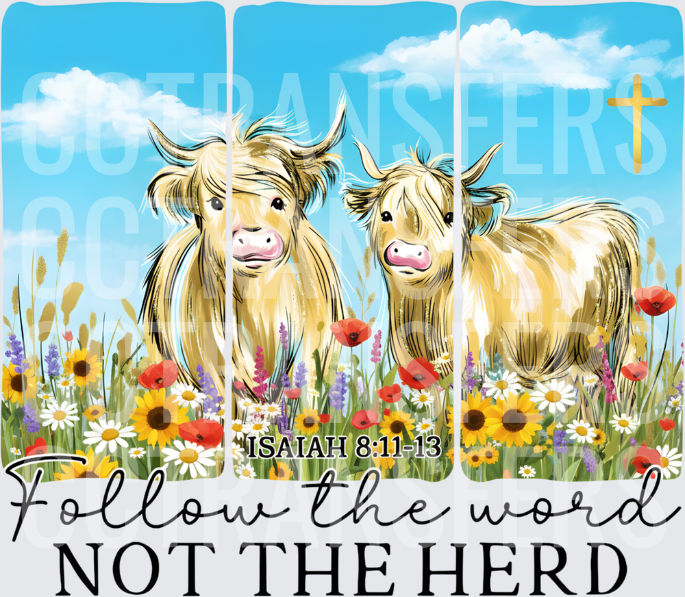 Follow The Word Not The Herd Highland Cows Wildflowers (DTF)