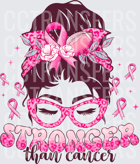 Stronger Than Cancer Messy Bun Football Pink Ribbon (DTF)