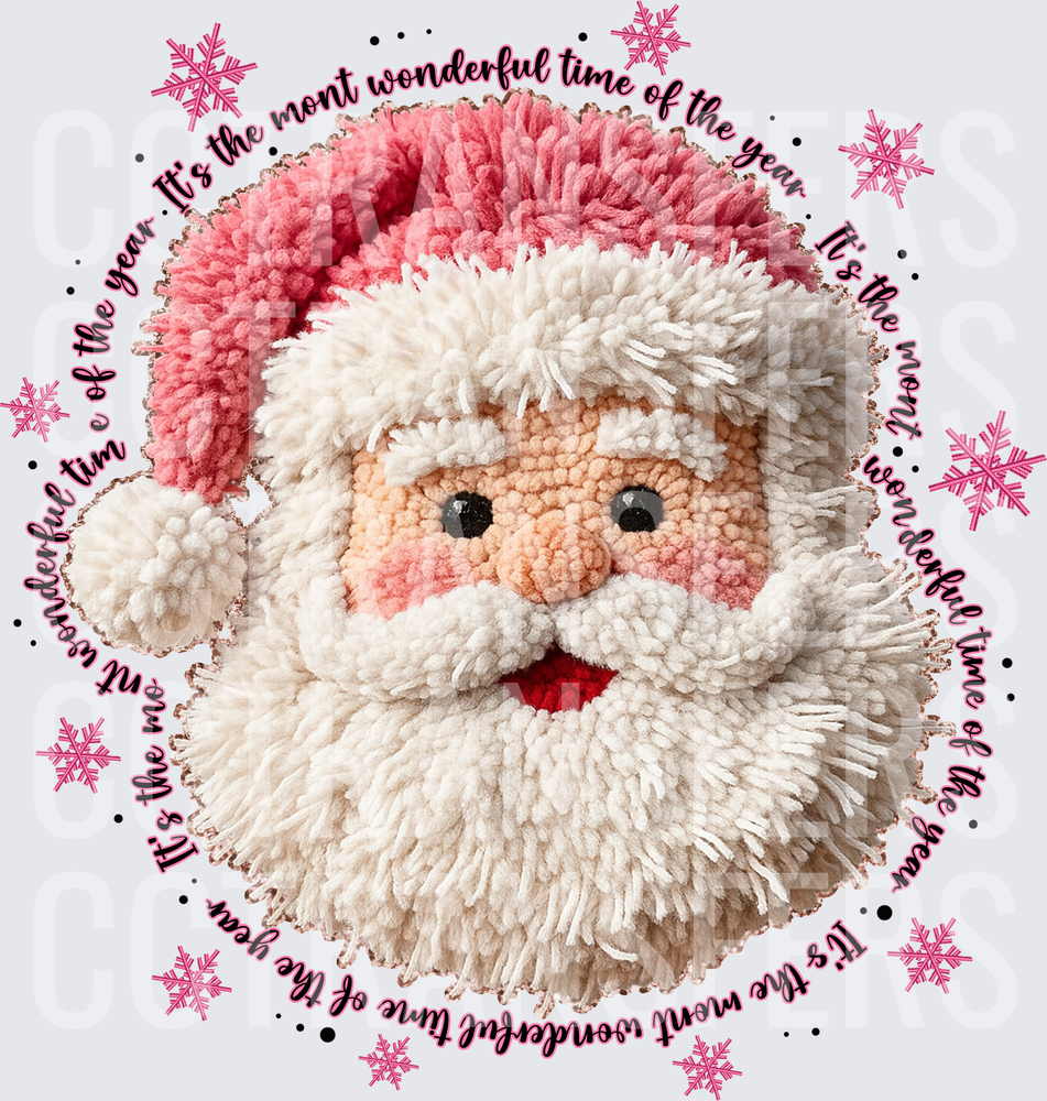 Fluffy Yarn Santa It's The Most Wonderful Time Circular (DTF)