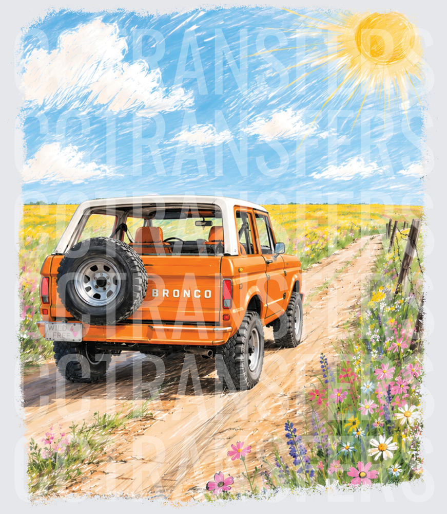 Orange Classic 4x4 Wild & Free Dirt Road Wildflowers (DTF)