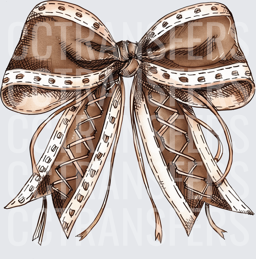 Vintage Sketch Brown Ribbon Bow with Lace Trim (DTF)
