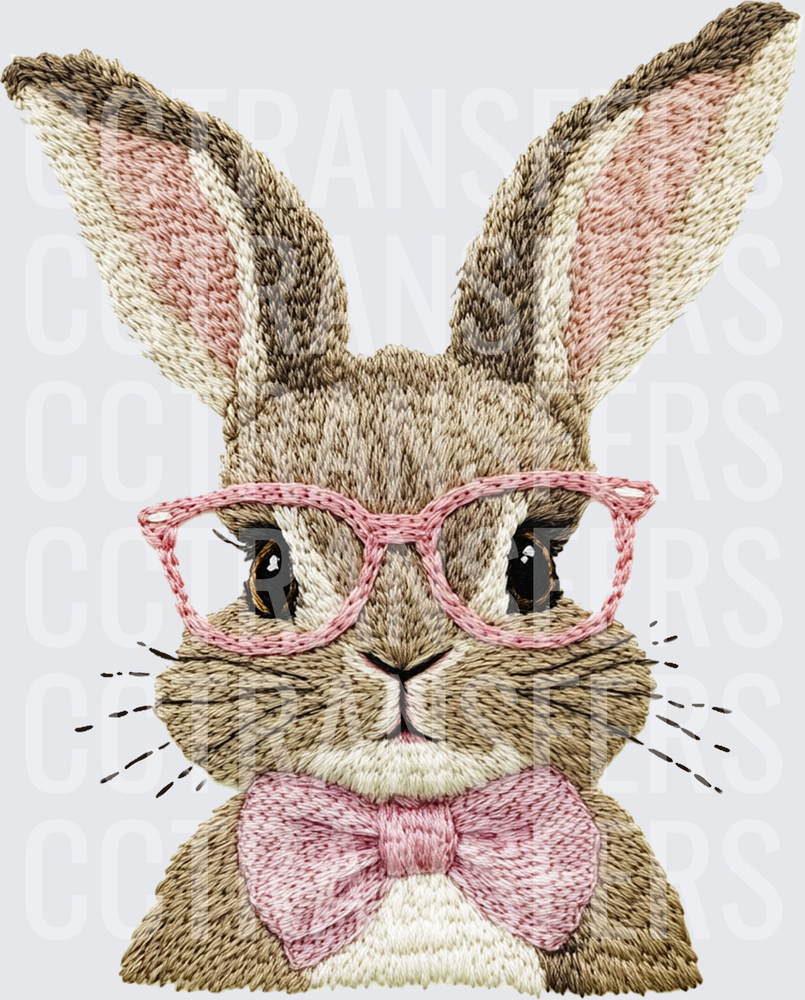 Embroidered Bunny with Pink Glasses and Bow Tie (DTF)