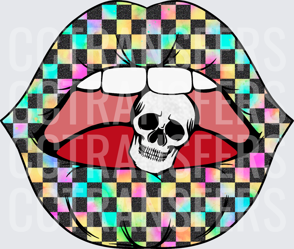 Holographic Checkered Lips With Skull (DTF)