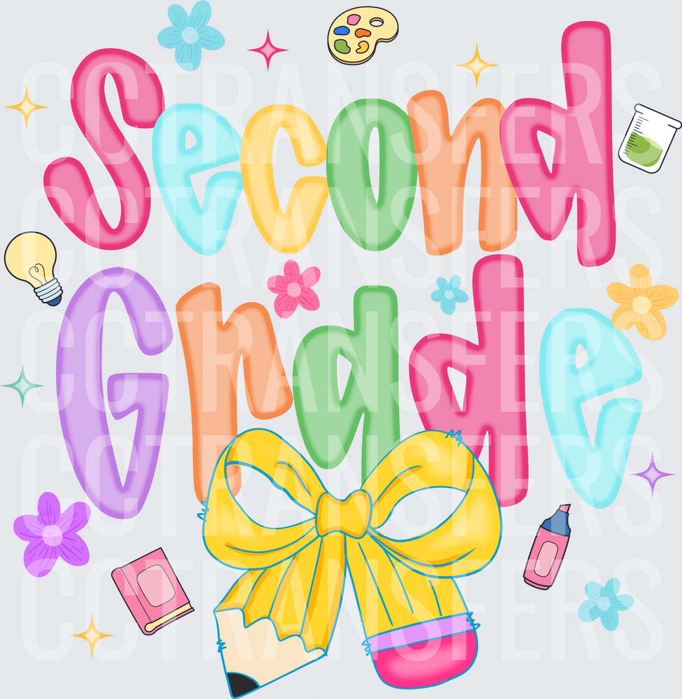 Second Grade Colorful Bow Pencil School Supplies (DTF)