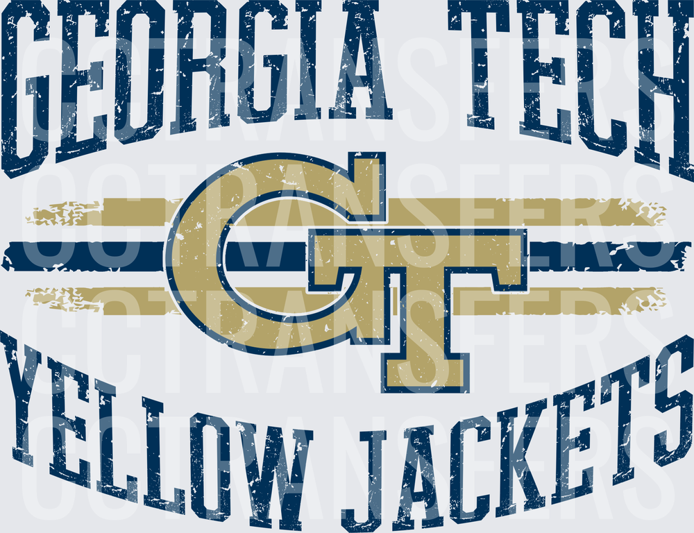 Vintage Distressed Gold Navy GT Interlocking Logo Stripes (DTF)