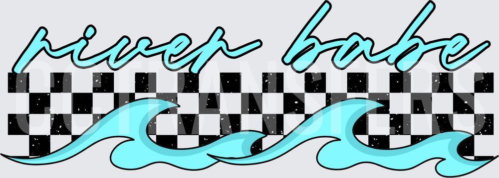River Babe Checkered Wave Script Design (DTF)
