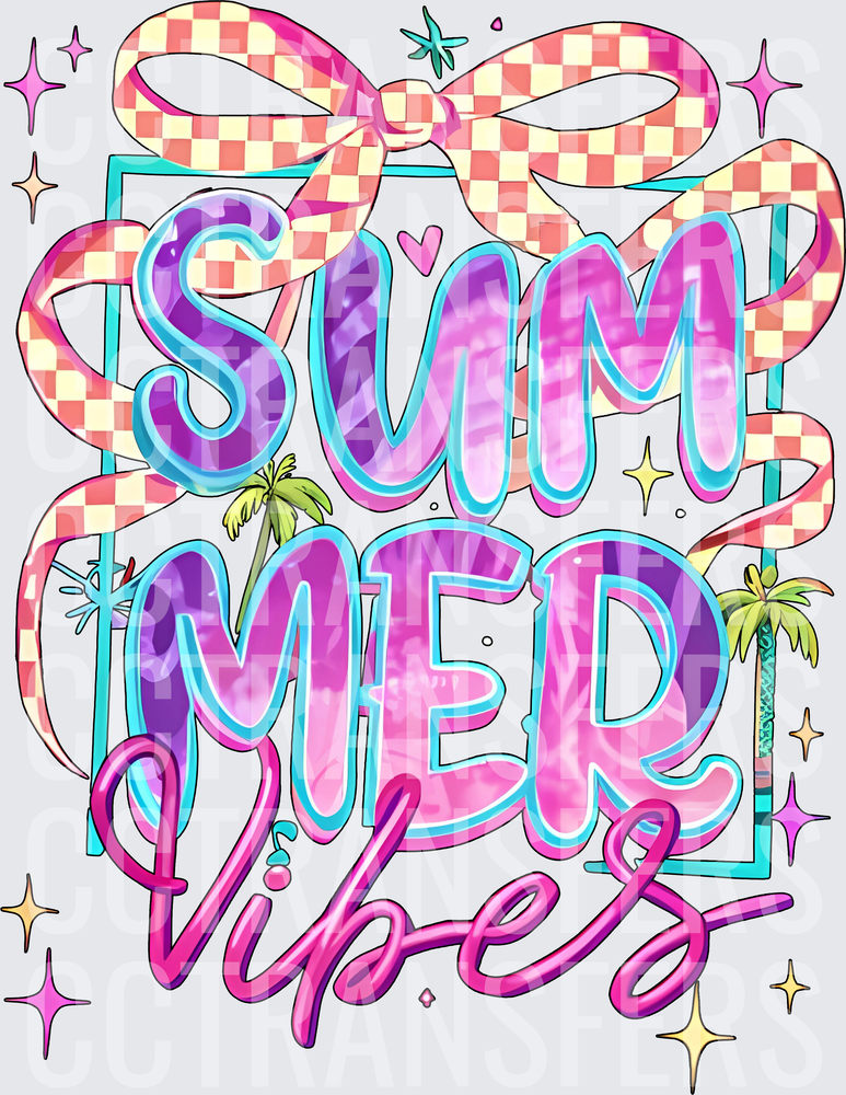 Summer Vibes Tie-Dye Bold Lettering Checkered Bow (DTF)