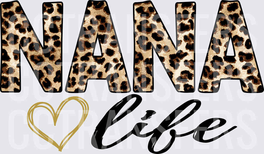 Nana Life Leopard Print Heart Script (DTF)