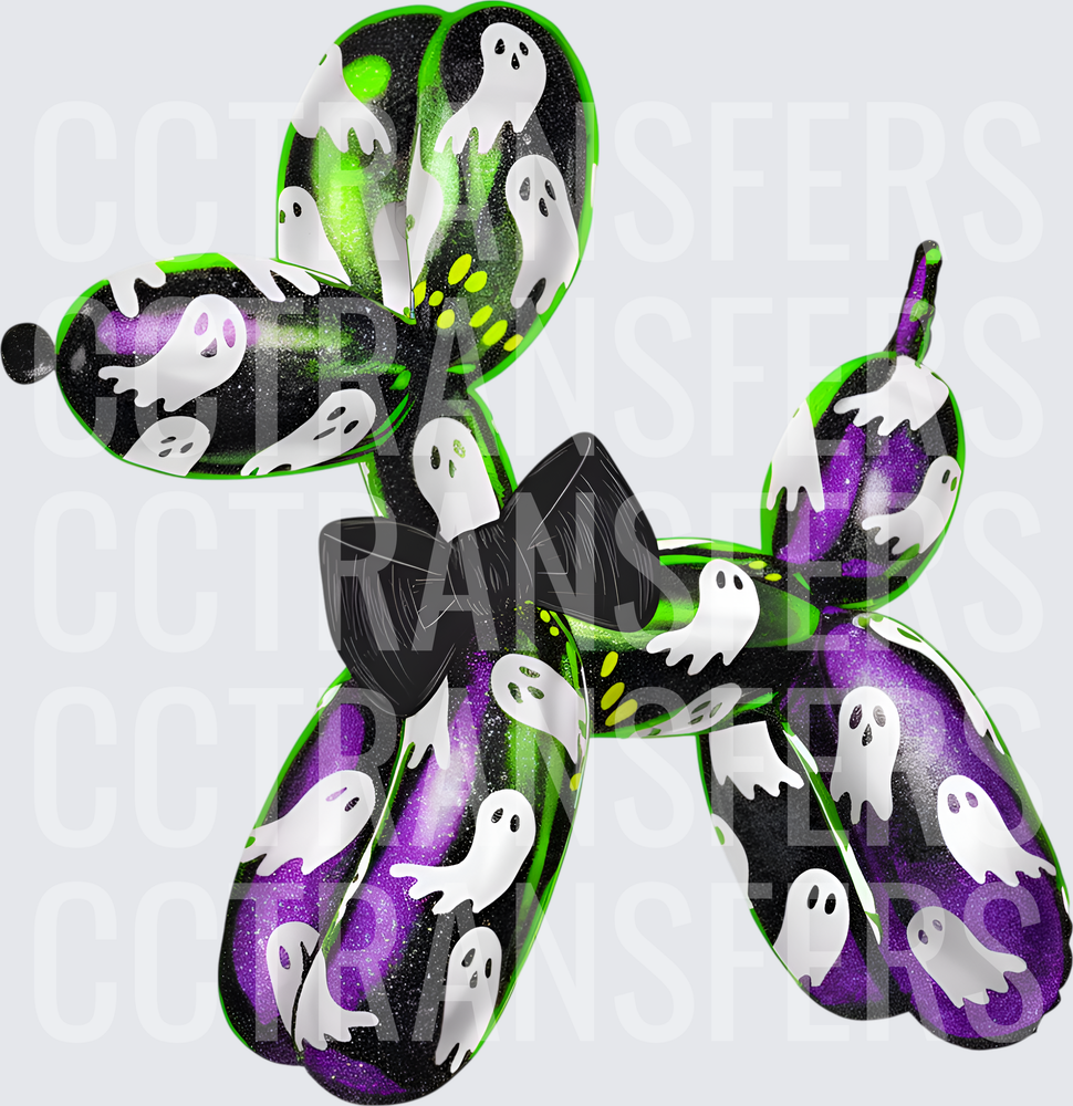 Halloween Ghost Balloon Animal Dog with Black Bow Tie (DTF)