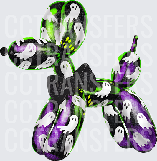 Halloween Ghost Balloon Animal Dog with Black Bow Tie (DTF)