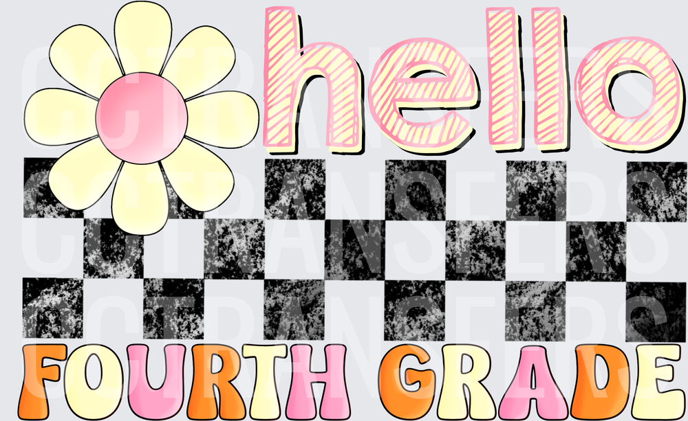 Hello Fourth Grade Retro Checker Daisy (DTF)