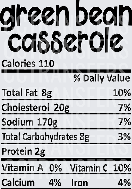 Green Bean Casserole Nutrition Facts Label (DTF)