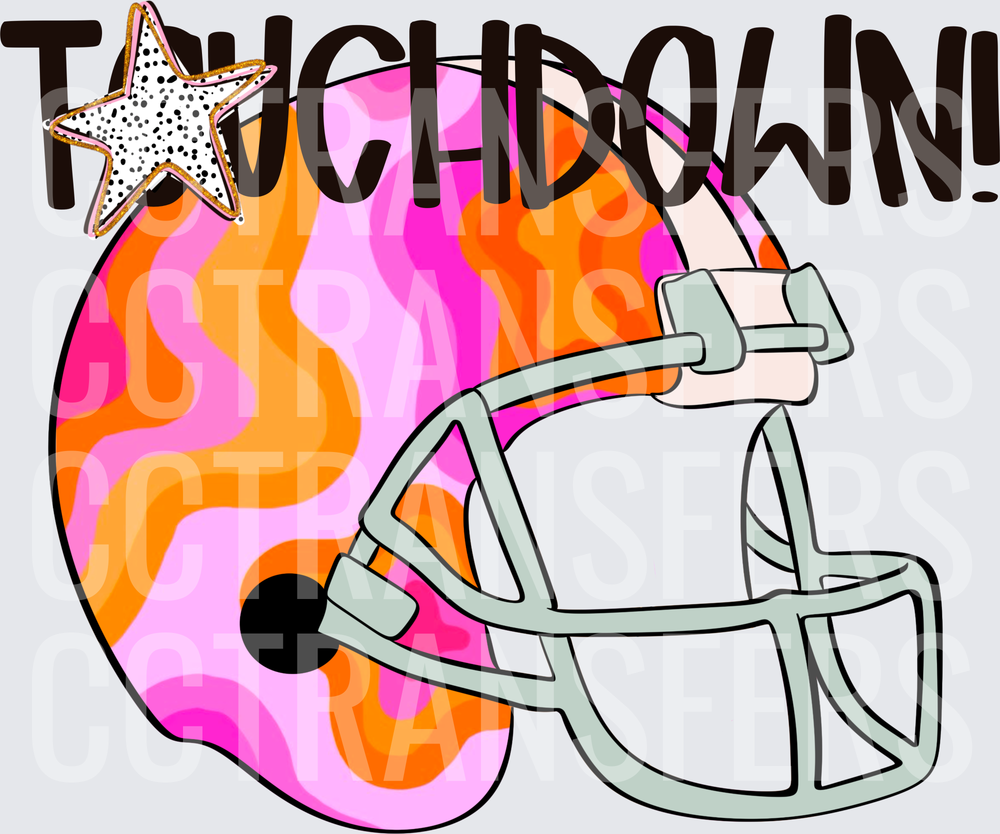 Touchdown Groovy Retro Football Helmet Glitter Star (DTF)
