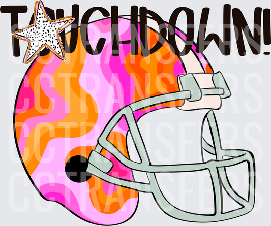 Touchdown Groovy Retro Football Helmet Glitter Star (DTF)