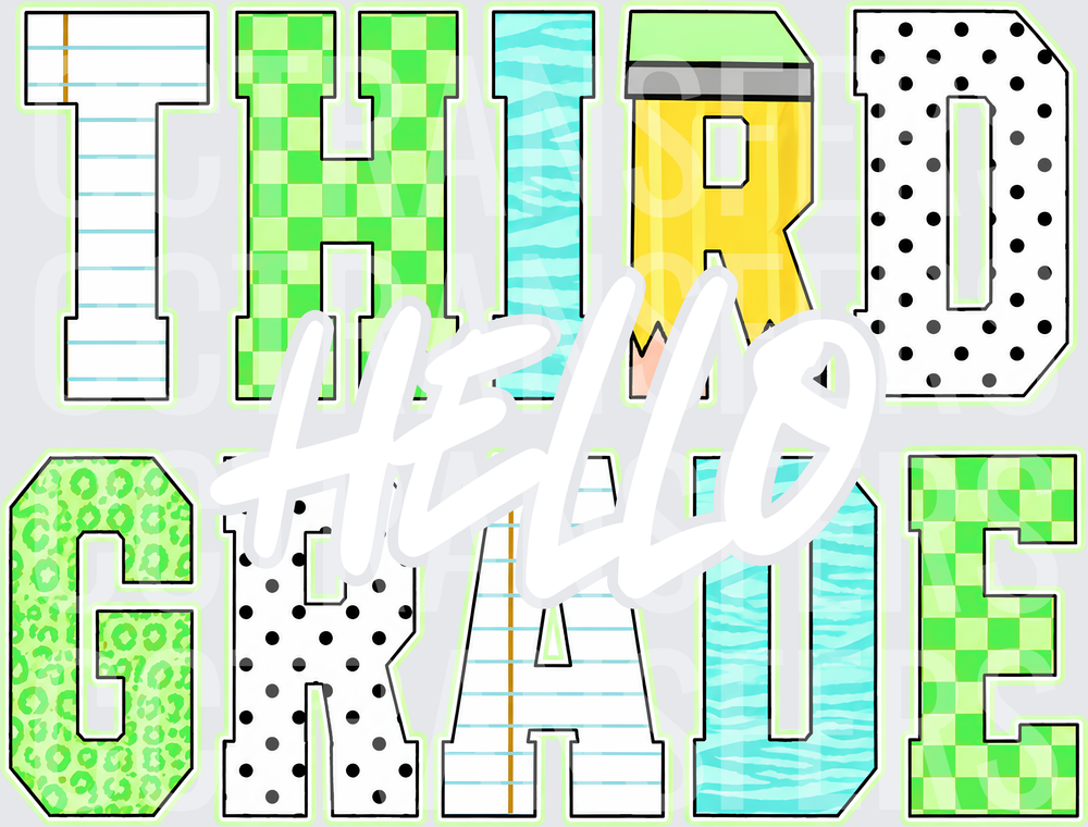 Third Grade Patterned Block Letters Back to School (DTF)
