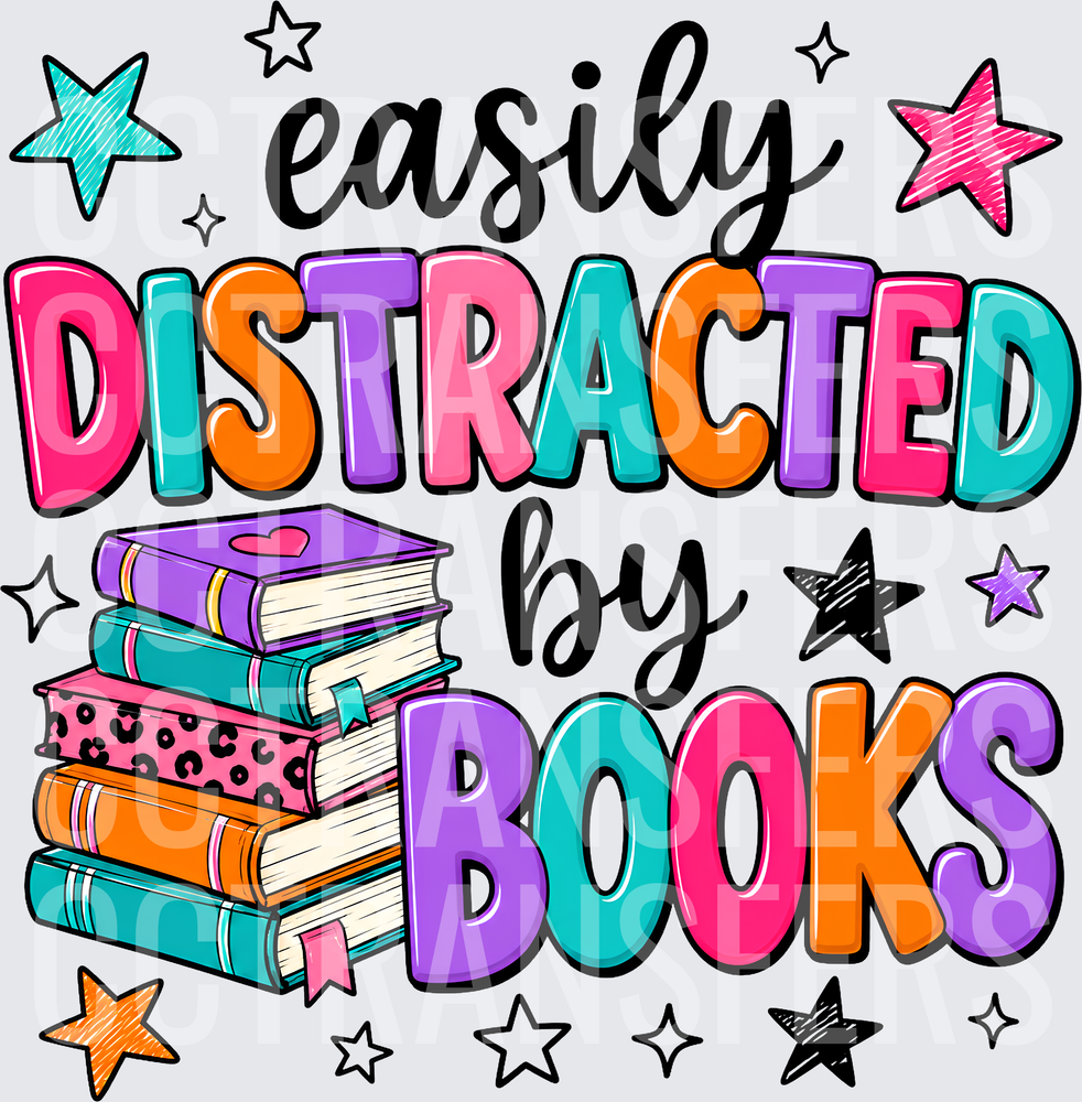 Easily Distracted By Books Colorful Stack Reader (DTF)