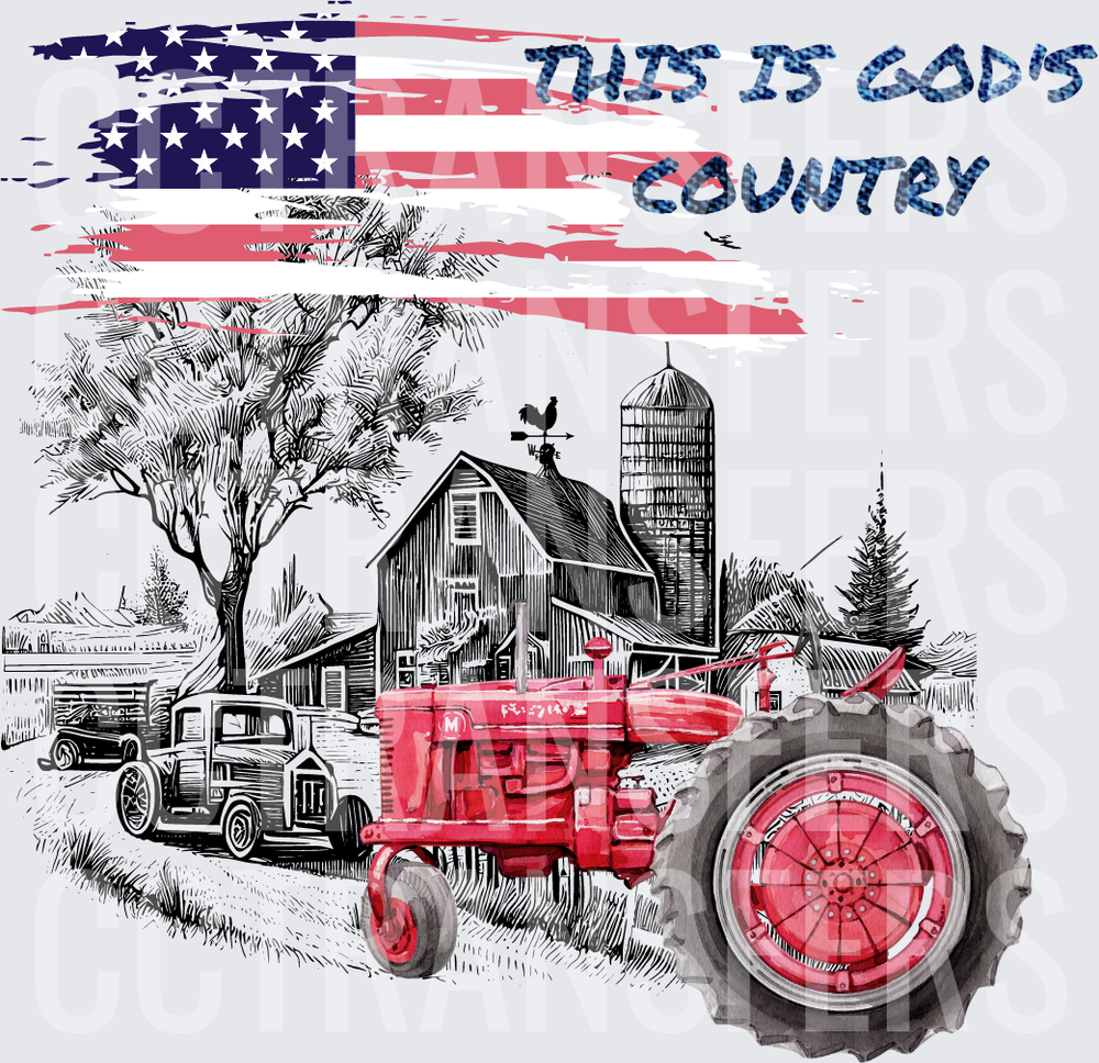 This Is God's Country American Flag Farm Tractor (DTF)