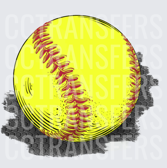 Yellow Softball with Red Stitching Hexagon Grunge (DTF)