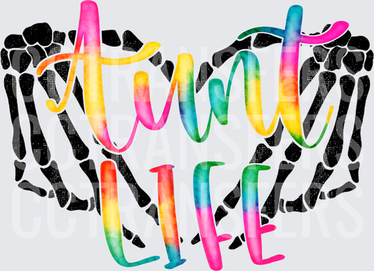 Aunt Life Tie-Dye Skeleton Hands Heart (DTF)