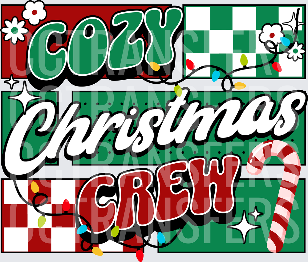 Cozy Christmas Crew Retro Checkered Holiday Lights (DTF)
