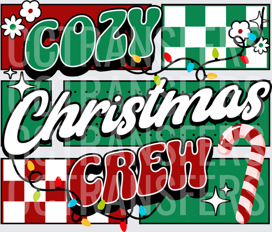 Cozy Christmas Crew Retro Checkered Holiday Lights (DTF)