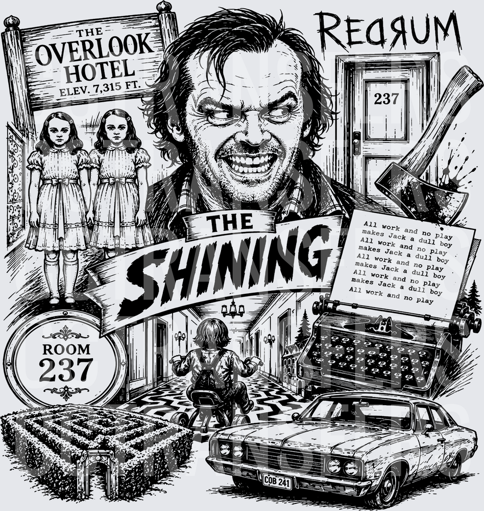 Black & White Horror Hotel Collage Redrum Room 237 (DTF)