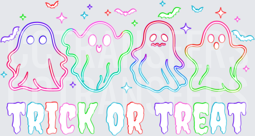 Rainbow Neon Outline Ghost Quartet Trick Or Treat (DTF)