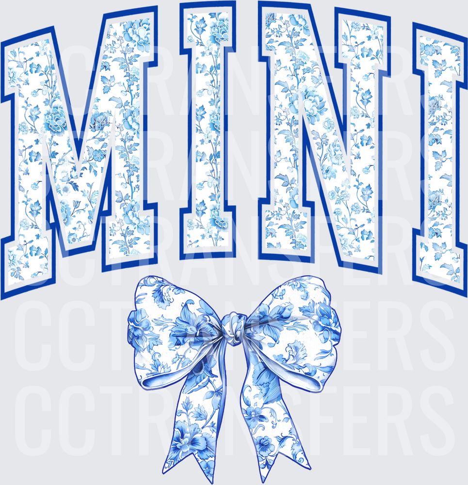 Blue Floral Chinoiserie MINI Varsity Letters with Bow (DTF)