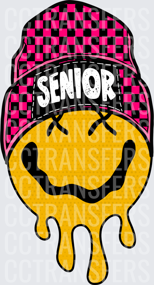 Melting Smiley Face Senior Pink Checkered Cap (DTF)