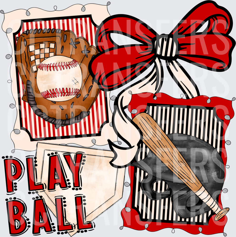 Play Ball Baseball Glove Bat Helmet Red Bow (DTF)