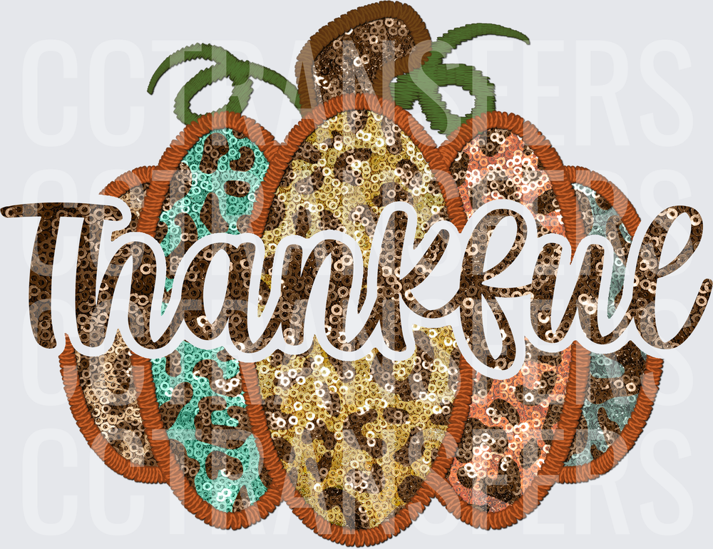 Thankful Sequin Leopard Pumpkin Trio Fall Design (DTF)