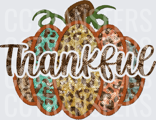 Thankful Sequin Leopard Pumpkin Trio Fall Design (DTF)