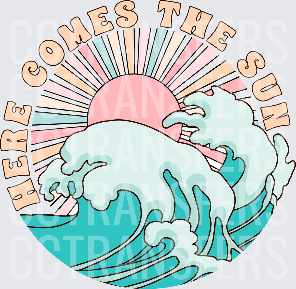 Here Comes The Sun Retro Ocean Waves Sunrise (DTF)