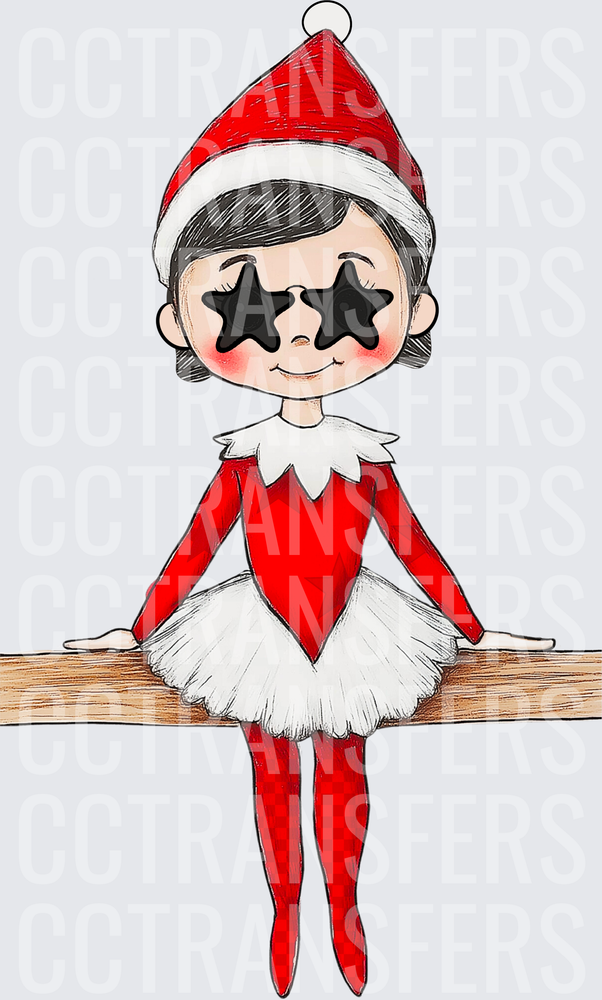 Cute Christmas Shelf Elf Girl Star Sunglasses Tutu (DTF)