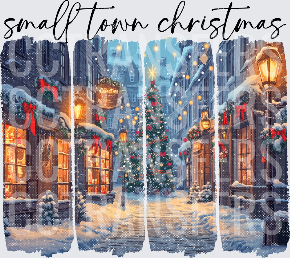 Small Town Christmas Snowy Street Scene Panel (DTF)