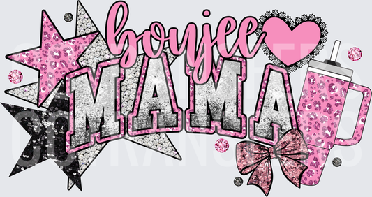 Boujee Mama Glitter Stars Pink Leopard Tumbler Bow (DTF)