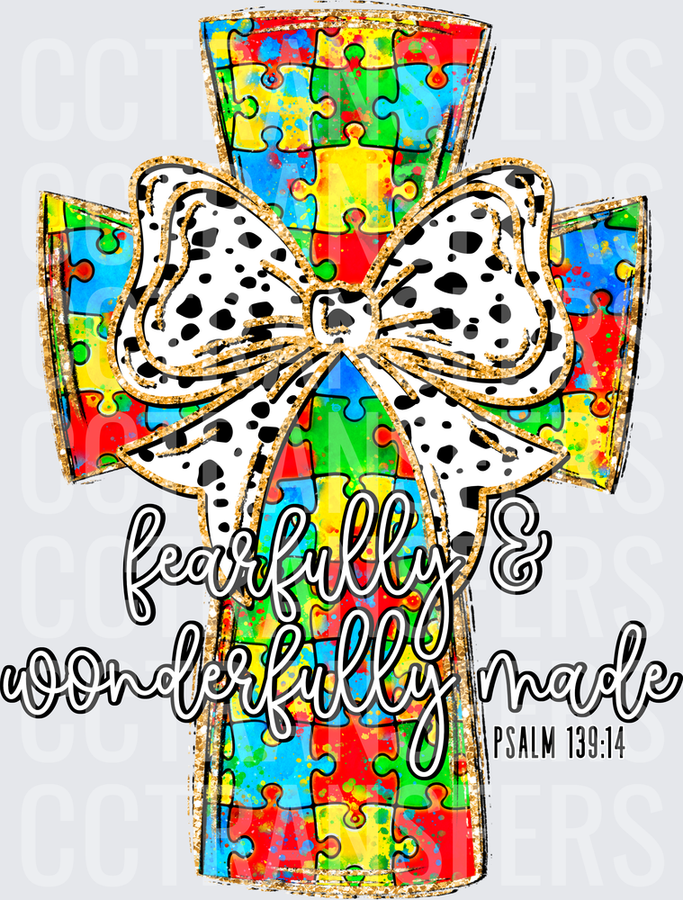Fearfully & Wonderfully Made Psalm 139:14 Autism Cross (DTF)