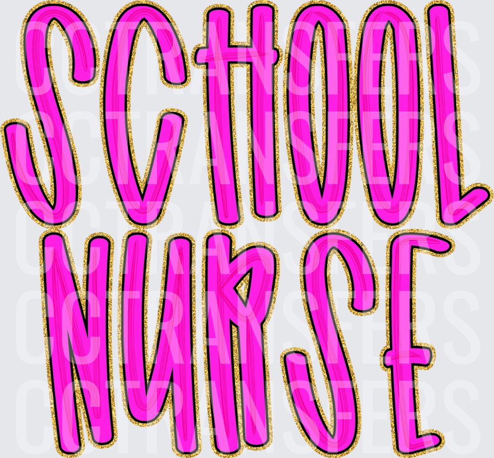 Bold Pink Glitter School Nurse Lettering (DTF)